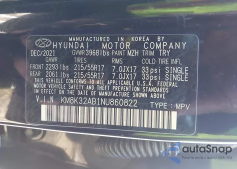 2022 Hyundai Kona Sel from USA, damaged, VIN KM8K32AB1NU860822